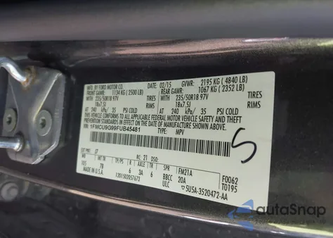 2015 Ford Escape Se из США, поврежденный, VIN 1FMCU9G99FUB45481